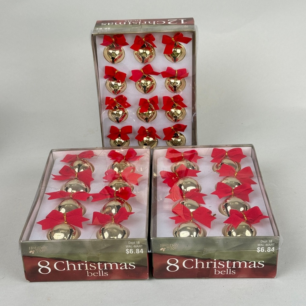 Holiday Time Christmas Bells 28 Count Gold Red New Vintage Jingle Bells WAL-580B